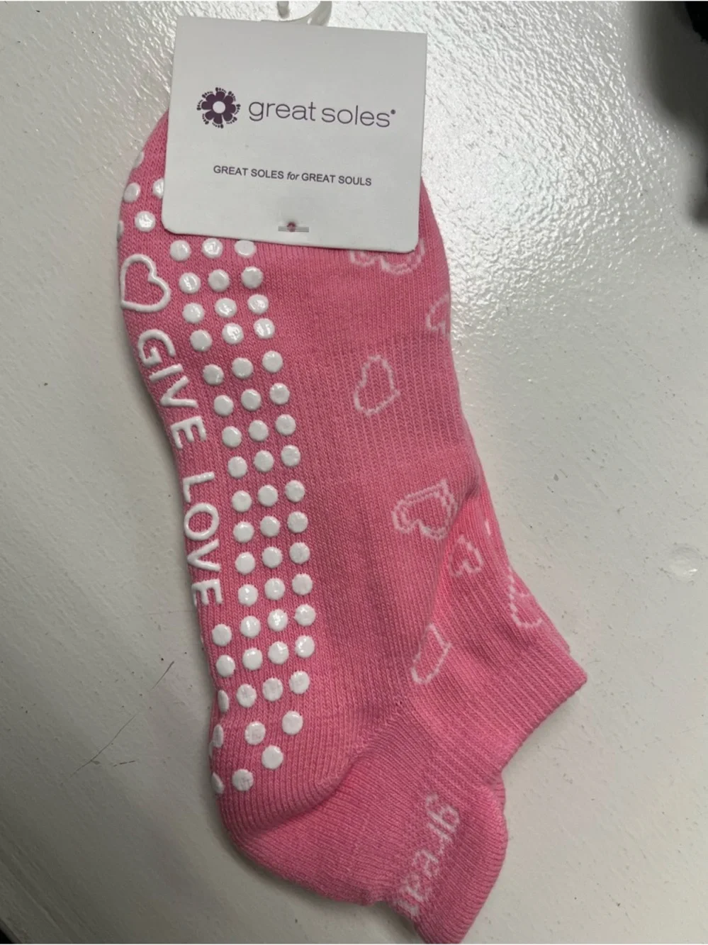 Great Soles Womens Pink Heart Grip Socks, US 6-10